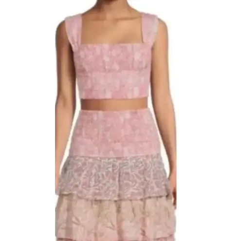 House of Harlow House of Harlow 1960 Top Women Medium Pink Floral Smocked Back Tie Crop Tank