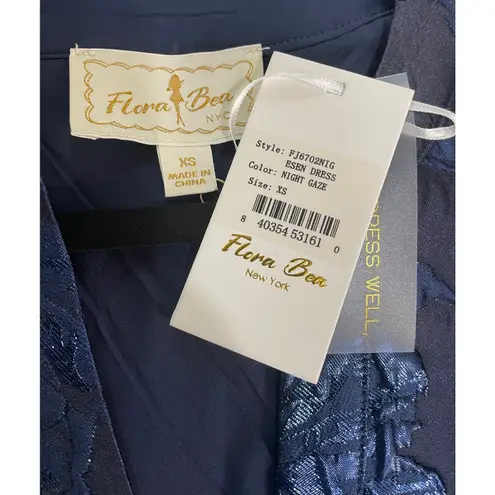 Flora Bea NYC Essen Shift Dress Night Gaze Navy XS NWT Elegant Brocade Design Blue