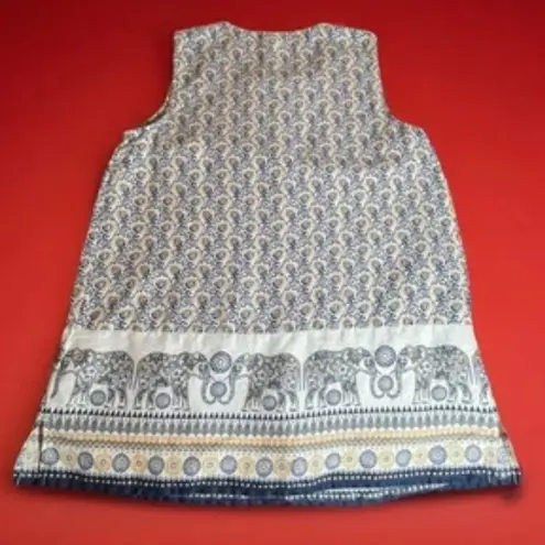 J Jill Linen womans PS Elephant Print Sleeveless Tunic Top Coastal Boho Tank Blue Size undefined