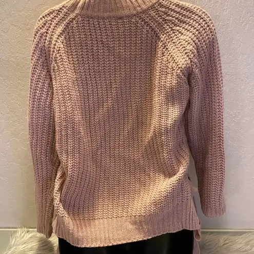 Sweet Rain Women’s Chunky Knit Sweater Side Lace-Up Details Blush Pink Medium