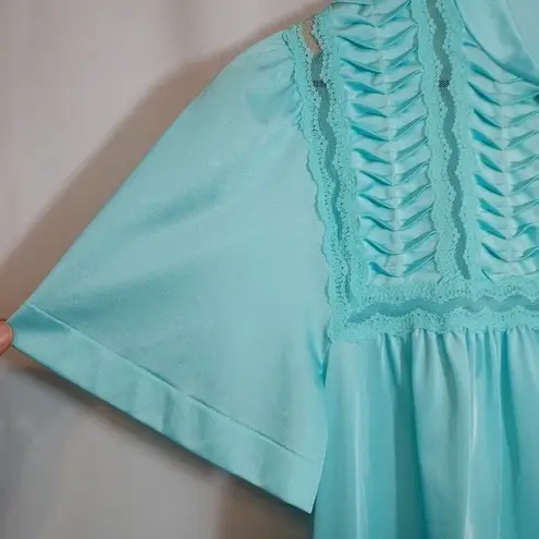 Vanity Fair Vintage 70's Light Turquoise Blue Button Lace Nightgown Pajama Dress - Image 8