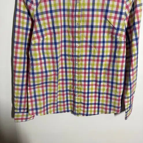 J. McLaughlin Button Up Shirt Top Women 4 Colorful Plaid Cotton Preppy Modest