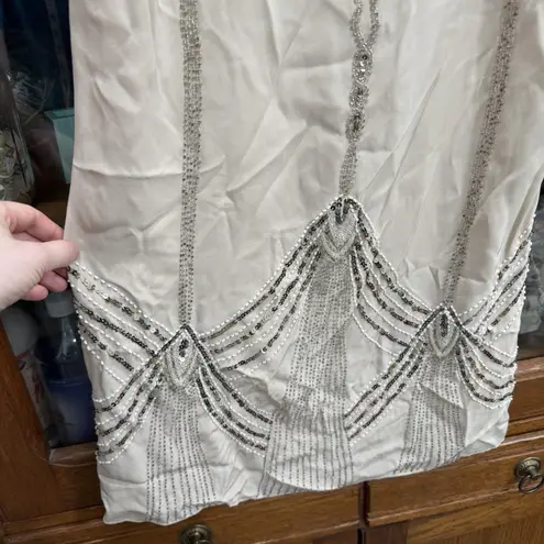 Johnny Was Embellished Beaded Cream Cocktail Gatsby Style Dress Size Small