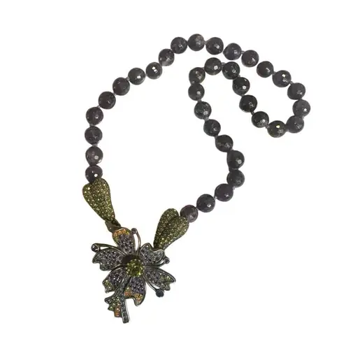 Heidi Daus Statement Floral Necklace with Genuine Amethyst Beads & Multicolor Cr Purple