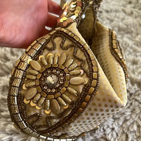 Vintage Unique Gold Beaded Embellished Fortune Cookie Mini Handbag