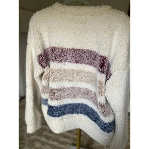 TS Sherpa Teddy Boucle Pullover Sweater Buttery Soft Striped Fleece Winter Cozy Pink