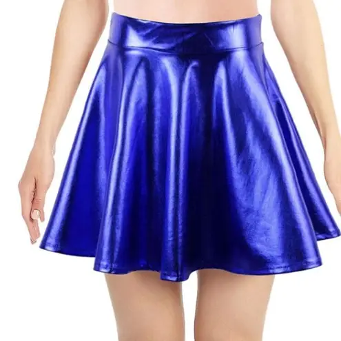Women’s Shiny Blue Metallic Looking Flared Mini Skirt Size S