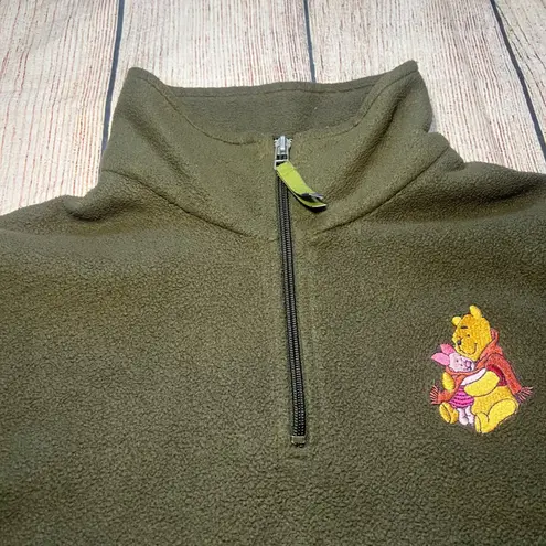 Winnie the Pooh Disney Piglet Fleece 1/4 Zip Pullover Sweater Adult Large Green