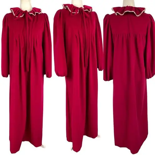 Oscar de la Renta Vintage 80s Fleece Rococo Robe Lace Trim Balloon Sleeves Small