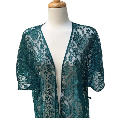 Vintage Alexandra Nichole Robe Lace Duster Sz XL Emerald Green Lingerie Boudoir