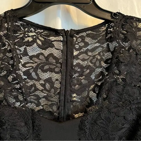 Gabby Skye Lace Party Dress Sz 8 Eyelash Fringe Ponte Fit & Flare Goth Witchy