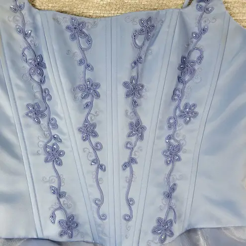 Michelangelo Gown Womens 6 Blue Beaded Whimsical Fairy Corset Halter Prom Dress