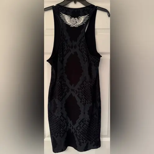 Sinful x Affliction Women’s Black Dress White Logo Crystal Studded Size Small