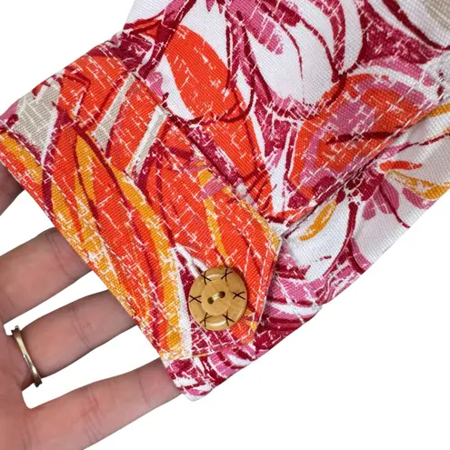 Ruby Rd. Colorful Floral Beaded Fringe Cotton Snap Up Stretch Jean Jacket Sz 12