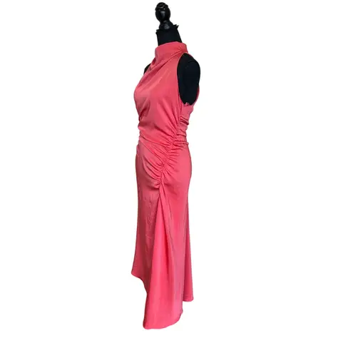 ALC Frank A.L.C. Coral Satin Halter Gown Size 6 Cocktail Asymmetric Ruched Midi Dress $500