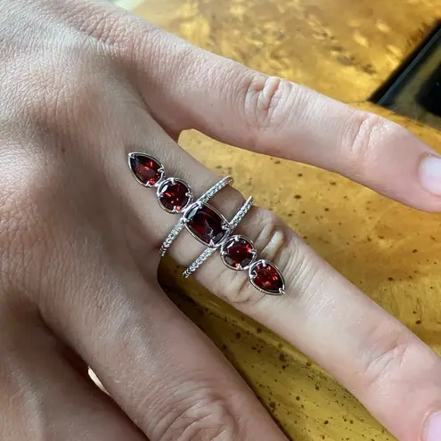 Natural Vermelho Red Garnet Sterling Silver Cocktail Ring Size 5.75