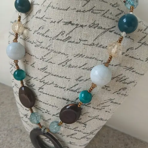 Brown and teal beaded necklace