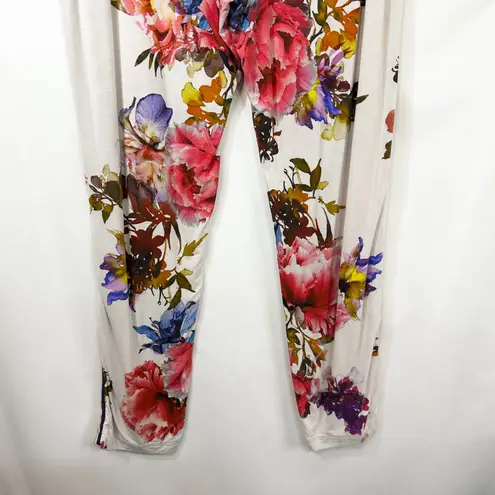 Soma Medium Pajama Set Floral White Purple Pink Button Up Long Sleeve Pants 1784