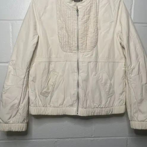 BCBG MAXAZRIA Beige Pleated Jacket Womens Size Medium Full Zip Pockets