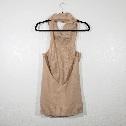 Naked Wardrobe NWT Tan In Knit For Love Open Back Sweater Size M/L