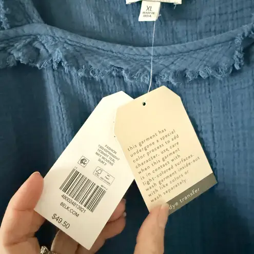 Wonderly NWT Square Neck Blouse in Navy Cotton Gauze Size XL