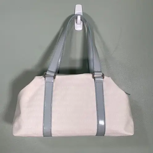 Emporio Armani Logo Canvas Satchel Shoulder Bag Off White Light Blue