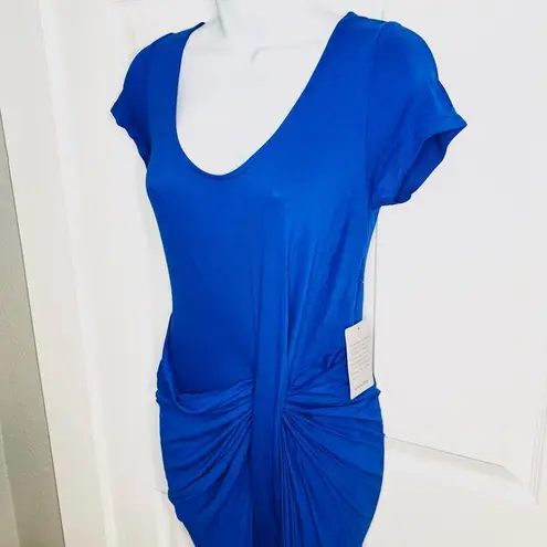 The Vanity Room  Cap Sleeve Twist Asymmetrical Bodycon Tshirt Dress Royal Blue S