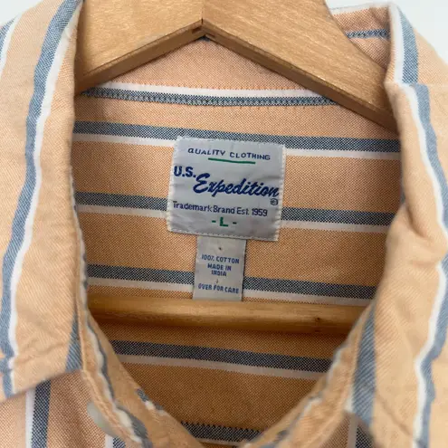 Vintage US Expedition Yellow Striped Button Down Shirt Size L