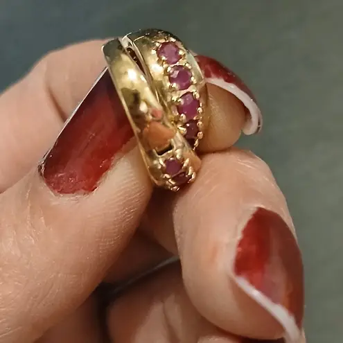 Ruby 925 gold plated hoop earrings Red