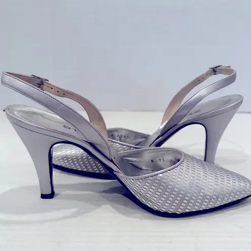 St. John Slingback Pointy Toe Pumps Women's 7.5B Silver Leather Strap Vintage