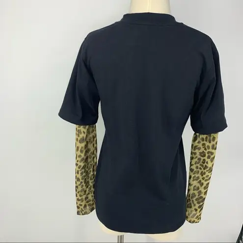 Goen.J Black Cheetah Print Long Sleeve Burnout Tee T