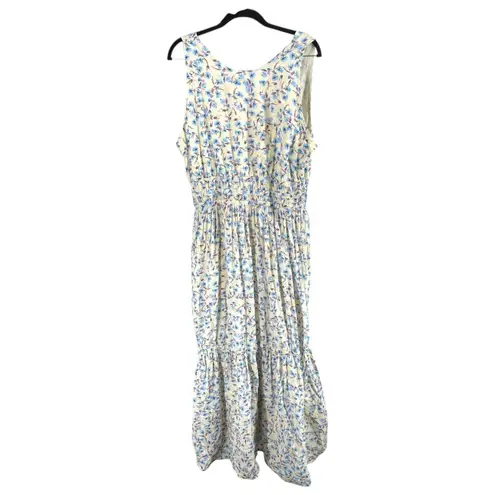 Something Navy Women's Floral Maxi Dress Cream Blue Size XL Sleeveless Tiered