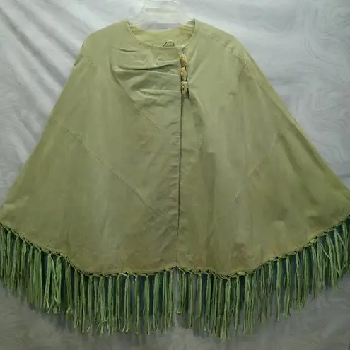 Terry Lewis | Boho 100% Leather Suede Fringe Cape Poncho Jacket One Size