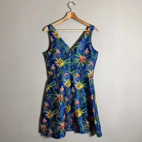 CeCe Havana Fiesta Jacquard Tropical Floral Print Mini Dress Womens 8 Sleeveless