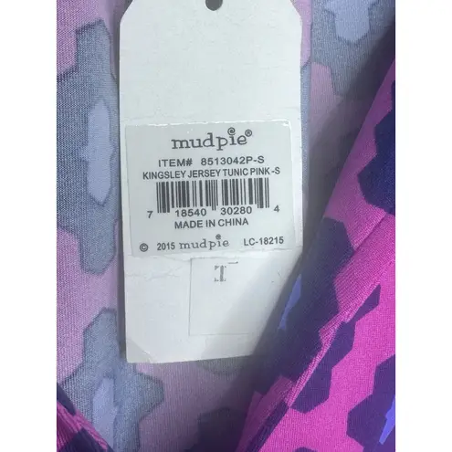 Mud Pie NWT Tunic Top Small Kingsley Pink Blue Geometric 3/4 Sleeve V Neck Boho