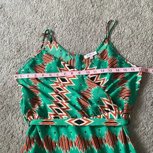 JustFab  Orange & Green Zig Zag V-Neck Tank Dress | Size Medium