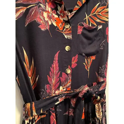 Patrons of Peace Black Tropical Floral Shirt Mini Dress Size Medium