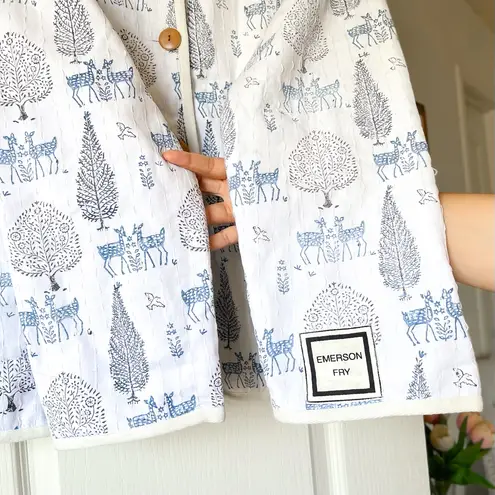 Emerson Fry Reversible Quilted Jacket Twin Fawn Organic Cotton Blue Large EUC