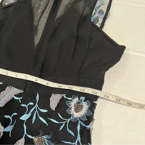 Sandro Sz 2 Floral Embroidered Midi Dress Tulle Blueshine Sleeveless