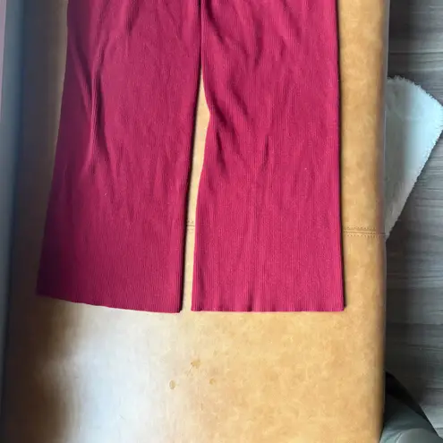 House of Harlow 1960 Ribbed Wide Leg Lounge Pants Burgundy Knit M Red Size M
