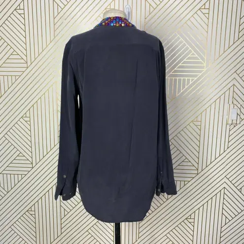 Equipment Rainbow Jeweled Collar Silk Button-Down Blouse Gray Size US Small