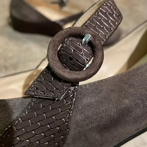 Amalfi by Rangoni Taupe Brown Suede Leather Wedge Mary Jane Shoe Womens 8.5N Size 8.5