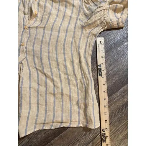 Stark X Striped Small 100% Linen Minimalist Organic Luxury Natural Blouse Small