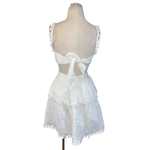 Majorelle Shauna Mini Dress in White Small New Womens Mini Pom Poms