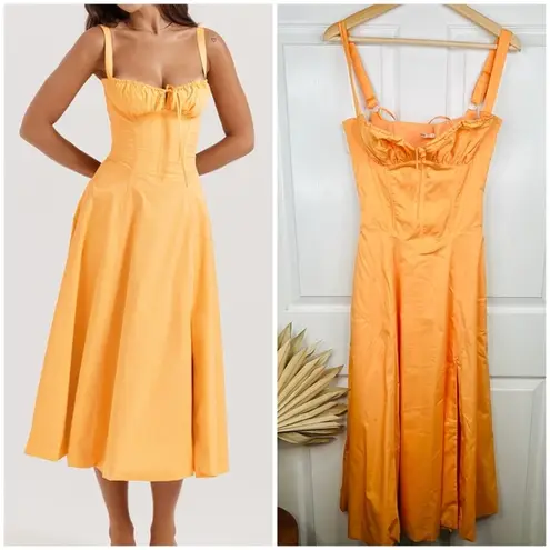 House Of CB  Women's Carmen Tangerine Orange Bustier Midi Sundress Size S Casual