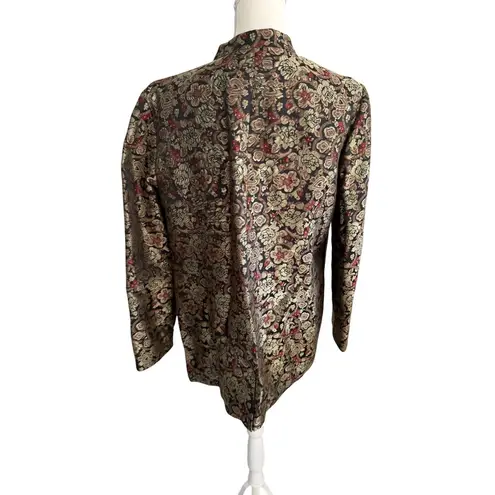 AMBER SUN Multicolor Brocade Rose Print Blazer Jacket Size Large Gold