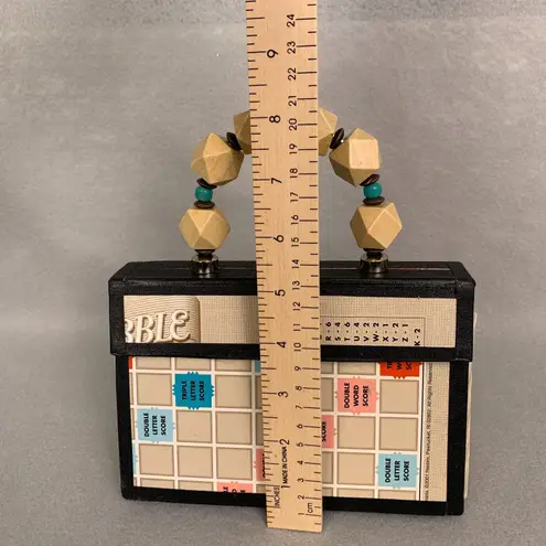 Scrabble Board Purse Novelty Clutch Handbag Beaded Blocks Handle Retro Fun Tan