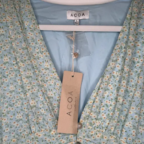 ACOA Maxi Light Blue Floral Puff Long Sleeve Dress NWT Size L