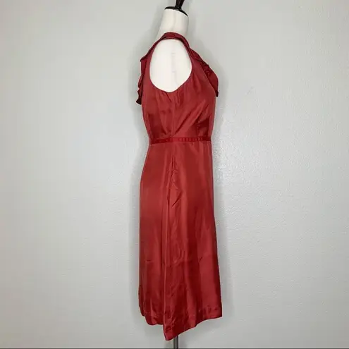 Moulinette Soeurs Anthropologie 100% Silk Red Ruffle Neckline Dress