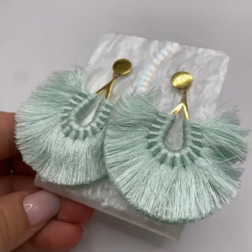 Teal Light Blue‎ Stud Dangle Earrings Threaded Blue